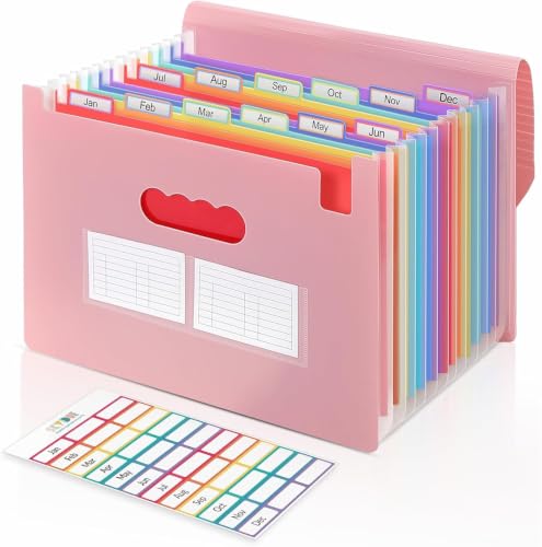 SKYDUE Accordion File Organizer, Expanding File Folder with 13 Pockets, Portable Document Paper Bill Receipt Organizer, Home School Office Supplies, Letter A4 Size Pink - color: Pink