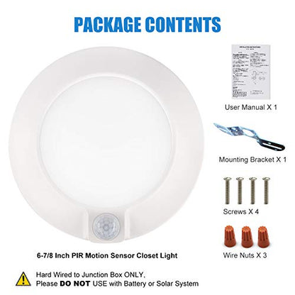 Closet Lights Motion Sensored Indoor Ceiling Mount LED-10W 5000K Closet Stair Porch Ceiling Pantry Motion Activated Light 6-7/8 Inch 90CRI 600lm Hardwire to Junction Box, No Battery, Damp Rated 4 Pack - color: 5000K Daylight 4PK