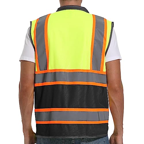 ArcRidge Reflective Safety Vest for Men and Women - High Visibility Construction Vest - Dual Tone Reflective Strips - color: Yellow-black, size: 4X-Large