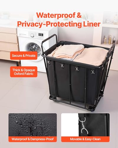 VEVOR Laundry Cart, Rolling Grocery Utility Cart with Waterproof Liner & Swivel Wheels, 260 LBS Large Load Capacity, Heavy Duty Shopping Basket for Laundry, Shopping, Camping, Grocery, Luggage, Black - size: 26.2"D x 36.4"W x 37.2"H