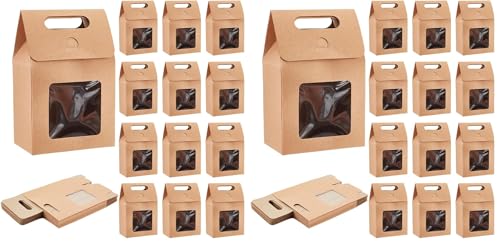 PH PandaHall 24pcs Goodies Boxes Small Gift Boxes Gable Candy Treat Box Kraft Paper Box with Clear Windows for Bread Donuts Cookie Chocolate Birthday Wedding Valentine (2.3x3.9x3.7 inch) (Pack of 2) - size: 2.3x3.9x3.7 inch (Pack of 2)