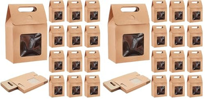 PH PandaHall 24pcs Goodies Boxes Small Gift Boxes Gable Candy Treat Box Kraft Paper Box with Clear Windows for Bread Donuts Cookie Chocolate Birthday Wedding Valentine (2.3x3.9x3.7 inch) (Pack of 2) - size: 2.3x3.9x3.7 inch (Pack of 2)