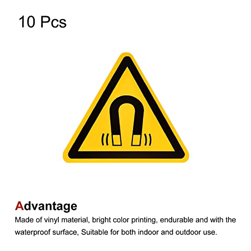 PATIKIL Triangle Beware of the Magnetic Field Warning Sign Self Adhesive Yellow with Black Words 20mm/0.78inch for Machine, Instrument and Equipment Surface Pack of 10 - size: 20mm