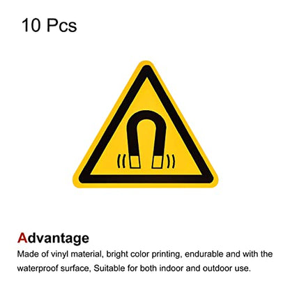 PATIKIL Triangle Beware of the Magnetic Field Warning Sign Self Adhesive Yellow with Black Words 20mm/0.78inch for Machine, Instrument and Equipment Surface Pack of 10 - size: 20mm