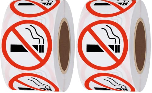 HYBSK No Smoking Logo Labels Glossy Paper Public Warning Stickers 1.5" Round 500 Total Per Roll (1.5 inch) (Pack of 2) - size: 1.5 inch (Pack of 2)