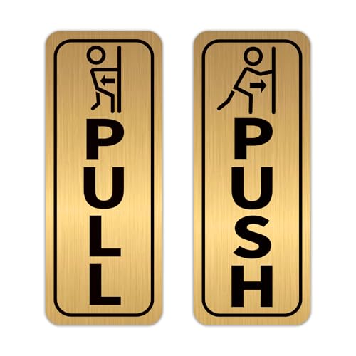 2PCS Push Pull Door Stickers Sign, Self-Adhesive Durable Waterproof Brushed Gold Vinyl Push-And-Pull Sign Decals for Home, Business, Stores, Cafes, Shops Glass Doors & Handles (Small) - color: Push Pull 015G
