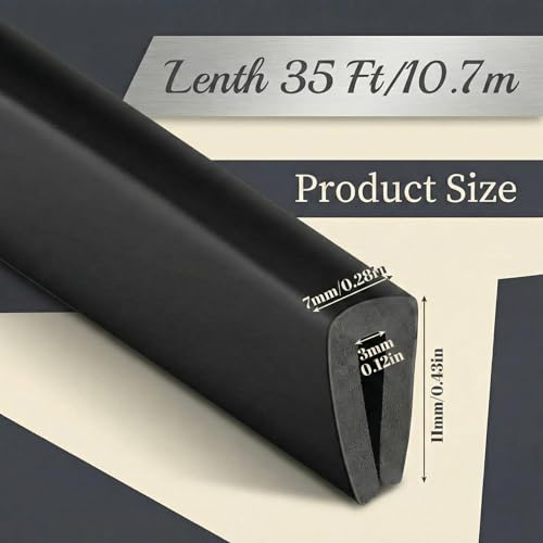 Kingdder 1/8" U Channel Rubber Edge Trim, 1/8" U ，35 Feet Long, Black - color: Black, size: 1/8" U, 35 Feet Long, Black