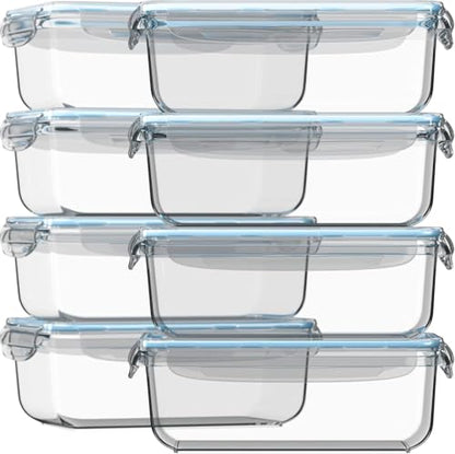 Razab 16 Pc (Set of 8) 30 Oz Glass Meal Prep Containers with Lids, Airtight Large Glass Food Storage Containers, Reusable Leak Proof BPA Free, Freezer to Oven and Dishwasher Safe - color: Blue