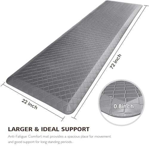 HappyTrends Kitchen Floor Mat - 4/5 Inch Thick Anti-Fatigue Kitchen Rug - color: Grey, size: 72"L x 22"W x 0.8"Th