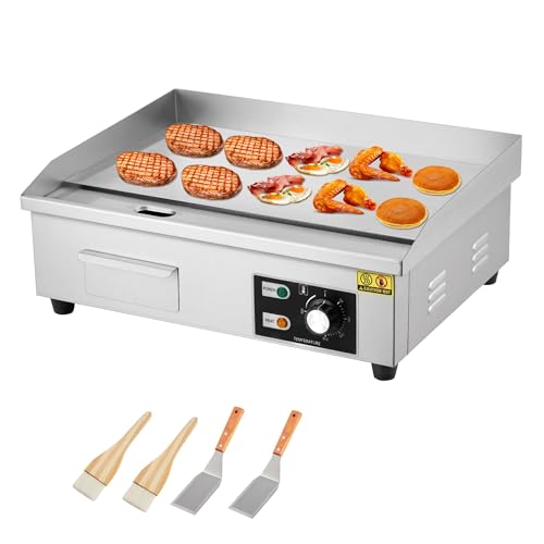 21" Commercial Electric Griddle, 1600W Commercial Electric Countertop Griddle Flat Top Grill Hot Plate BBQ, Electric Flat Top Grill With Shovel Brush, Restaurant Teppanyaki Grill Cooking Equipment