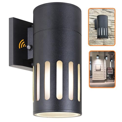 Dusk to Dawn Outdoor Wall Light Fixture, Waterproof Exterior Lights - color: Cylinder (Black B - Dusk to Dawn)