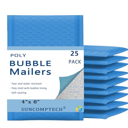 25 50 100 200 500 1000 Pieces, 4x8 inch, Self Seal Waterproof Mailing Envelopes, Poly Bubble Mailers Shipping Bags, Bubble Padded Envelopes, Bulk Color #000 (Light Blue, Usable 4 * 7 inch, 25 Pcs) - color: Light Blue, size: Light Blue, 4x7 inch, 25 Pieces