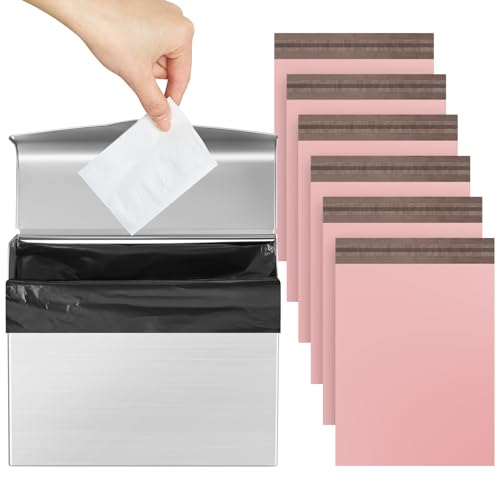 Tioncy 1 Pack Sanitary Napkin Disposal Receptacle with Feminine Hygiene Disposal Bag Stainless Steel Tampon Bin Trash Can Wall Mounted Waste Tampon Holder Feminine Hygiene Container (Silver) - color: Silver