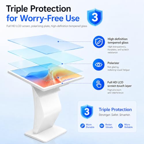 43 inch Touch Screen Kiosk, Windows11 System(8+128g) | K-Style Stand Inquiry Machine, Human–Machine Interaction Smoothly for Mall Navigation/Self-Ordering/Advertising/Retail Store - color: White