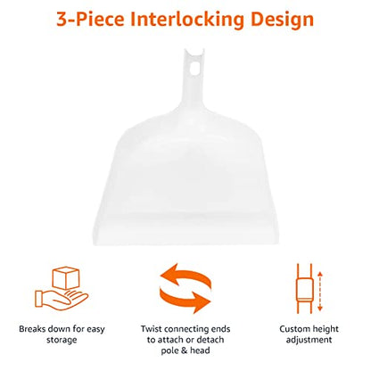 Amazon Basics Dustpan Broom Set with Easy Assembly and Long Handle, Blue and White (Pack of 8) - size: (Pack of 8)