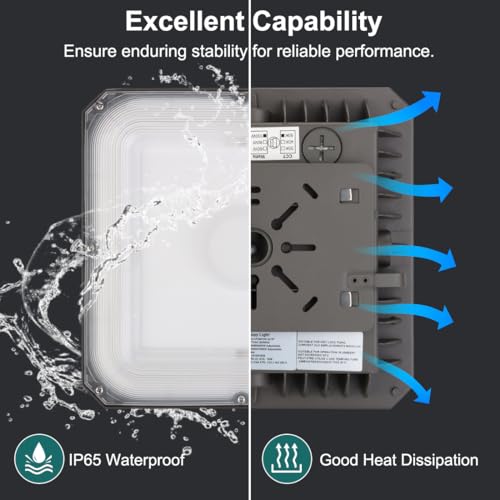 kadision 100W LED Canopy Light, 3-Level Selectable Wattage and CCT - size: 10" Square