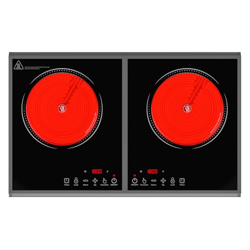 GIHETKUT Electric Cooktop,110V 3600W Stove top, 20 inch Countertop with 9 Power Levels,LED touch control,Overheat Protection,Child Safety Lock & Timer,touch control 2 burner Electric cooktop - size: 2 burner electric cooktop