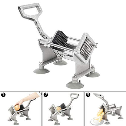 ROVSUN Commercial Vegetable Chopper French Fry Cutter Stainless Steel w/ 4 Sizes Blades, Fruit Potato Slicer, 1/2", 3/8", 1/4" & 8-Wedge Blades and Pusher Blocks for Restaurants, Home & Kitchen - size: Horizontal Style