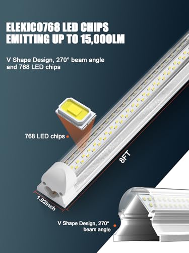 Industrial Grade Ultra-Bright 100W 8FT Led Shop Lights 15000LM 6Pack