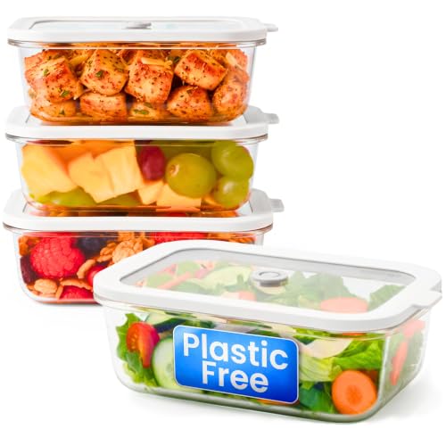 Non-Toxic Glass Food Containers with Lids, 4-Pack, 21 oz, Airtight, Gray - color: Gray, size: 21 Oz