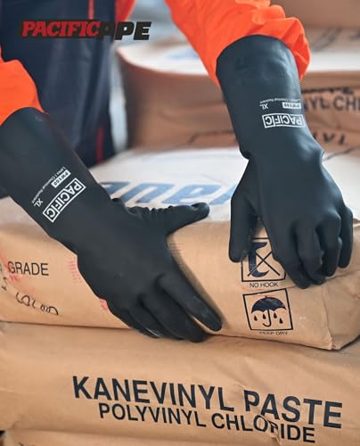 PACIFIC PPE 2 Pairs Chemical Resistant Gloves, Heavy Duty Industrial Rubber Gloves, Resist Acid, Alkali and Oil, 12.6", XX-Large - color: 12.6"/Black (2 Pairs), size: XXL/11