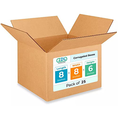 Small Moving & Shipping Boxes 8"L x 8"W x 6"H (25-Pack) - Extra Strength 200 lb vs Regular - Corrugated Boxes for Packaging Moving - Small Cardboard Box - Corrugated Box by IDL Packaging - size: 8 * 8 * 6" (Small Boxes)