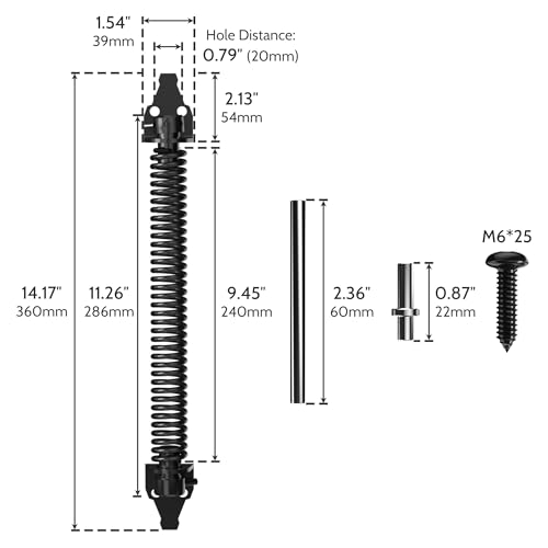 14" Gate Spring Self Closing Heavy Duty Outdoor Door Spring Automatic Gate Closer, Adjustable for Wooden and Vinyl Fence, Black,4 Pack