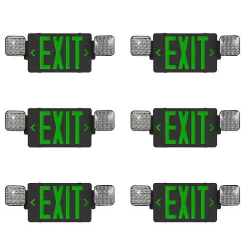 Black Green LED Exit Sign Emergency Light Combo, UL Listed Battery Backup - color: Black Green, size: 6 Pack