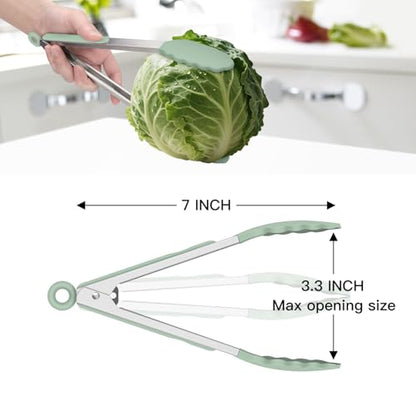HOTEC Small Silicone Kitchen Tongs 7-Inch Mini Serving Tongs, Set of 3 - color: Light Green
