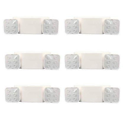 Amazon Basics LED Emergency Light, UL Certified, Fire Resistant, Battery Backup for Power Failure, Adjustable Two Heads, Wall Mount, White, 6-Pack