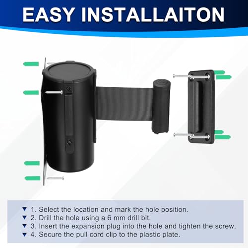 PATIKIL Fixed Wall Mount Retractable Belt Barrier 10 Feet, Black 1 Pcs - color: Black, size: 10 Feet