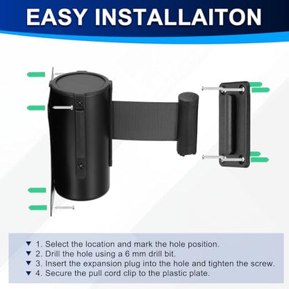 PATIKIL Fixed Wall Mount Retractable Belt Barrier 16 Feet, Black 1 Pcs - color: Black, size: 16 Feet