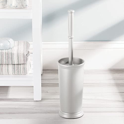 mDesign Toilet Bowl Brush and Holder - Covered Bathroom Toilet Brush - Standing Toilet Bowl Scrubber in Modern Holder - Space Saving, Deep Cleaning Brush for Toilet - Hyde Collection - Light Gray - color: Light Gray, size: Pack of 1