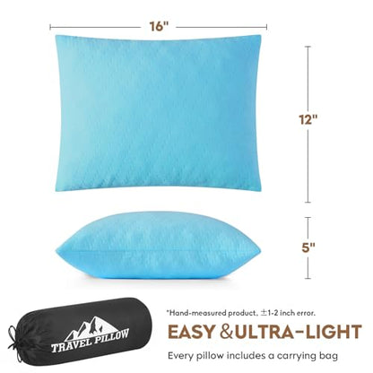 Small Shredded Memory Foam Pillow, Camping Pillow Travel Pillow - Compressible Medium Firm, Breathable Cover, Ideal Backpacking Hiking, Airplane and Car (Sky Blue, S) - color: Sky Blue, size: S-16 X 12 Inch