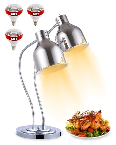 Food Heat Lamp: [Rapid-Heating Bulbs Included] [Steady Heating] Commercial Food Warmer Lamp, Electric Heat Lamp for Food Catering Food Warming Lamp for Buffet Parties (Polished Silver, 32" (2-Head, N6 - color: Polished Silver