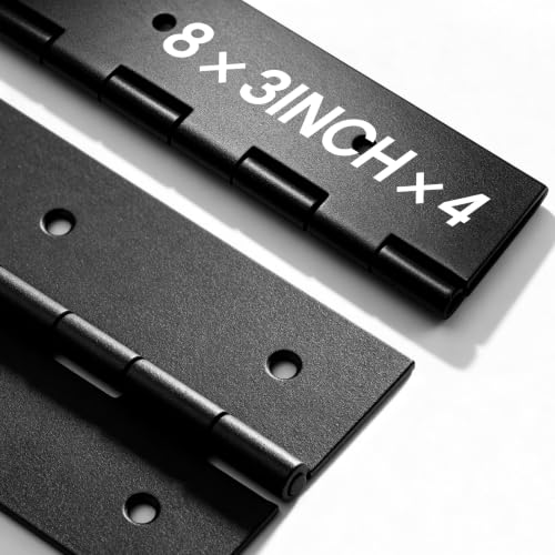 Zonon 4 Pack Heavy Duty Piano Hinge 8'' x 3'' Width 0.060'' Thick, Black - color: Black, size: 8''