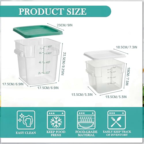 Lallisa 4 Pcs 8qt & 4qt Clear Food Storage Containers with Lids Handles and Scales, Stackable Plastic Square Food Storage Containers for Dough Proofing Baking Kitchen Restaurant(White, Green) - color: White, Green