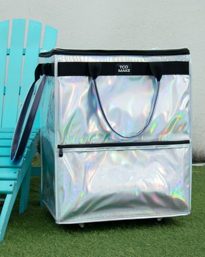 Large Phantom White Reusable Grocery Bag on Wheels, Folding Rolling Tote - color: Phantom White, size: Large