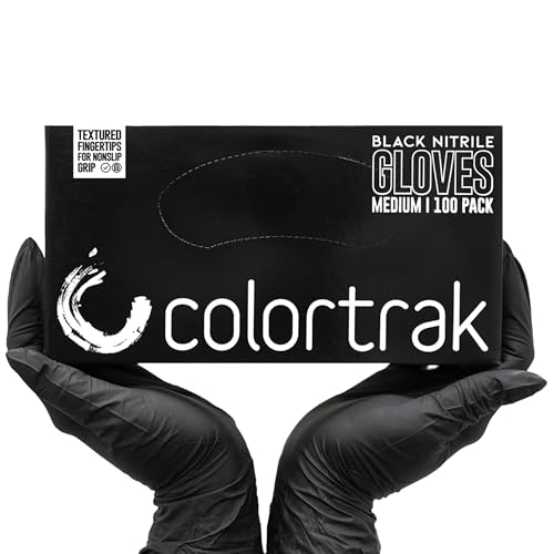 Colortrak Disposable Nitrile Gloves, Latex-Free, Powder-Free Hair Color Gloves for Chemical Processing & Salon Services - color: Black, size: Large