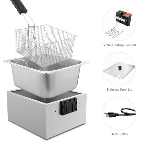 TANGME Commercial Deep Fryer, 1700W Electric Countertop Fryer with Basket - size: 6L