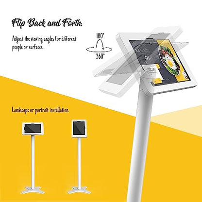 Tablet Kiosk Floor Stand, All Metal Rotate Lockable - Compatible with 10.9" iPad 10th, Pro 11" 1 2 3 4, Air 4 5, Air 11"(M2/M3/M4), iPad 11"(A16) - BSF301WA