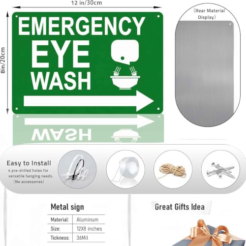 Emergency Eye Wash Direction Metal Sign 8 x 12 Inch