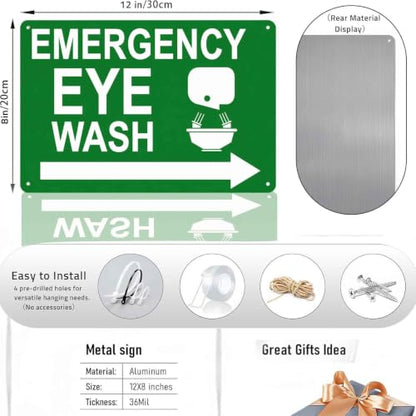 Emergency Eye Wash Direction Metal Sign 8 x 12 Inch