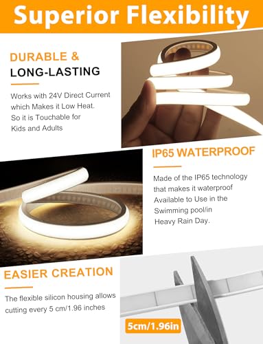 Lamomo COB LED Strip Lights 65.6ft, Natural White Rope with Remote, 2 Roll - color: Natural White, size: 65.6Ft