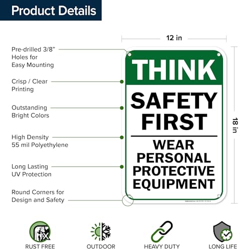 Think Safety First Wear Personal Protective Equipment Sign, 12"x18" - size: 12x18 Polyethylene