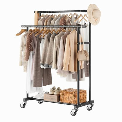 Calmootey Rolling Garment Rack, Sturdy Clothes Organizer for Bedroom - color: Black, style: Double Rods