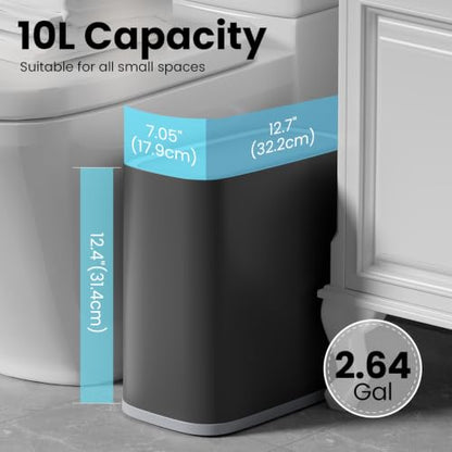 2.6 Gallon Small Slim Bathroom Trash Can with Lid, Dog Proof Garbage Can - color: Grey, size: 10L/2.6Gal