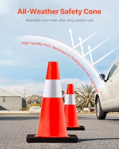 VEVOR Safety Cones, 5 Pack 18" Traffic Cones, PVC Orange Construction Cones with Reflective Collars and Black Weighted Base, for Traffic Control, Driveway Road Parking and School Improvement - size: 18"H(5Pack)