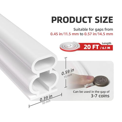 White D-Shape Weather Stripping 20Ft (Fits 0.4–0.5in Gaps) - color: White, size: 0.59" Thick x 20 Ft