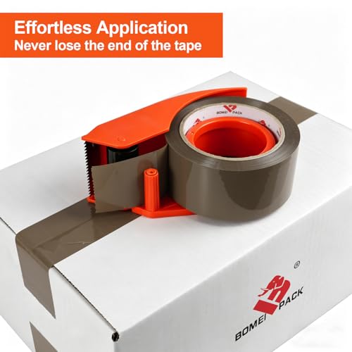 BOMEI PACK Heavy Duty Packing Tape with Dispenser, 12 Rolls + 2 Dispensers